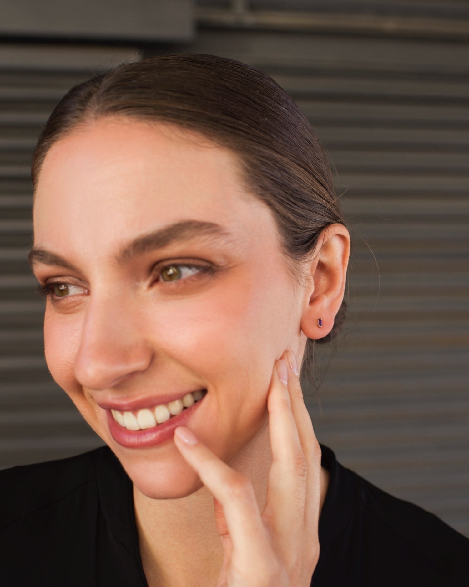 Cercei Baguette studs din aur galben cu ametist
