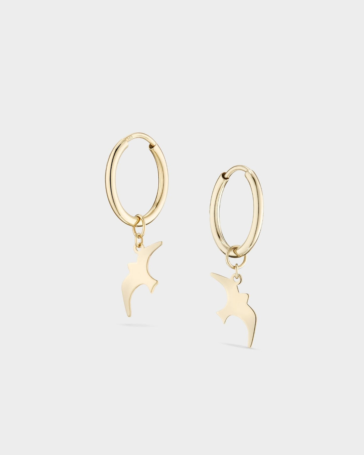 Small yellow gold bird hoop earrings