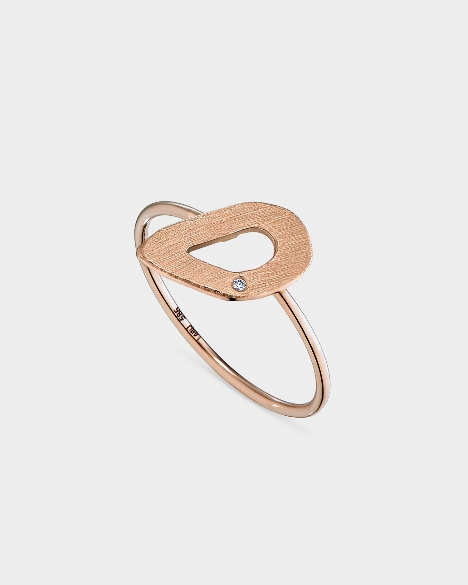14k rose gold mini seashell ring with natural diamond