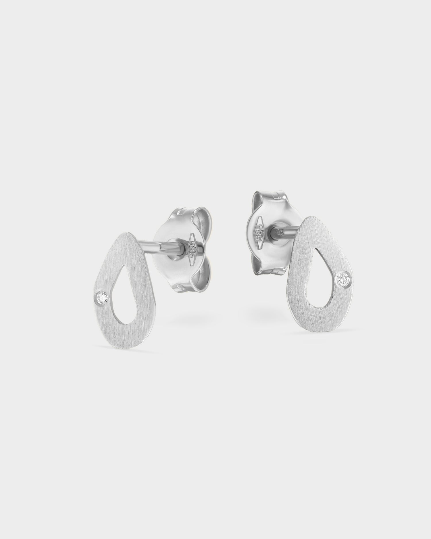 14k white gold mini seashell studs with natural diamonds
