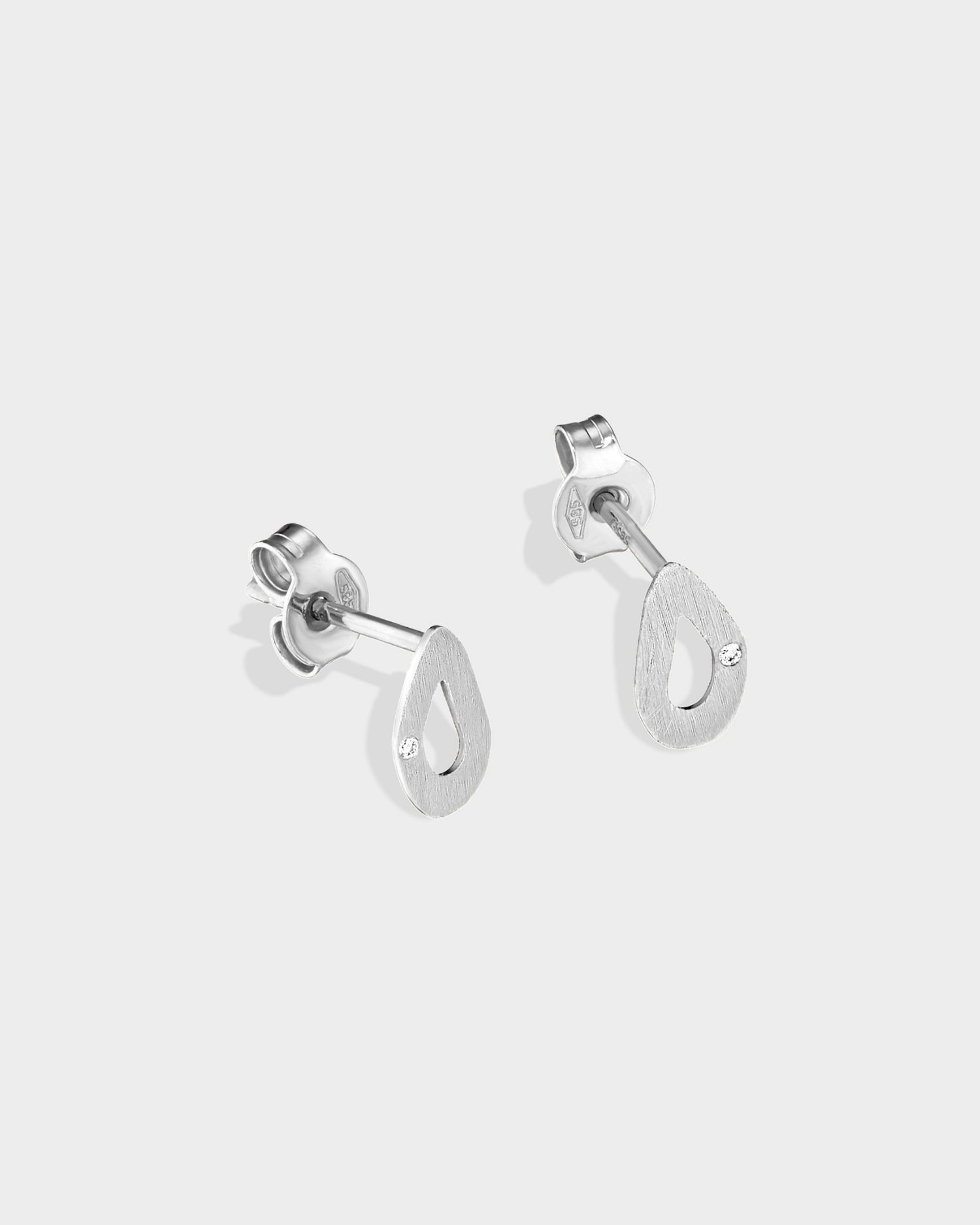 14k white gold mini seashell studs with natural diamonds