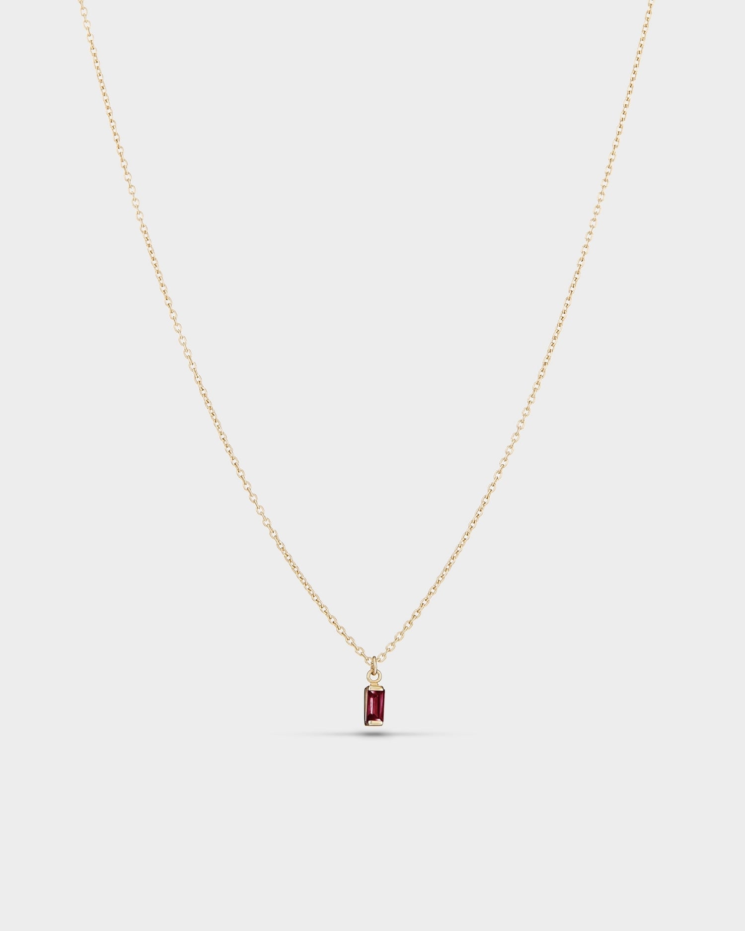 Baguette 14k gold necklace with ruby gemstone