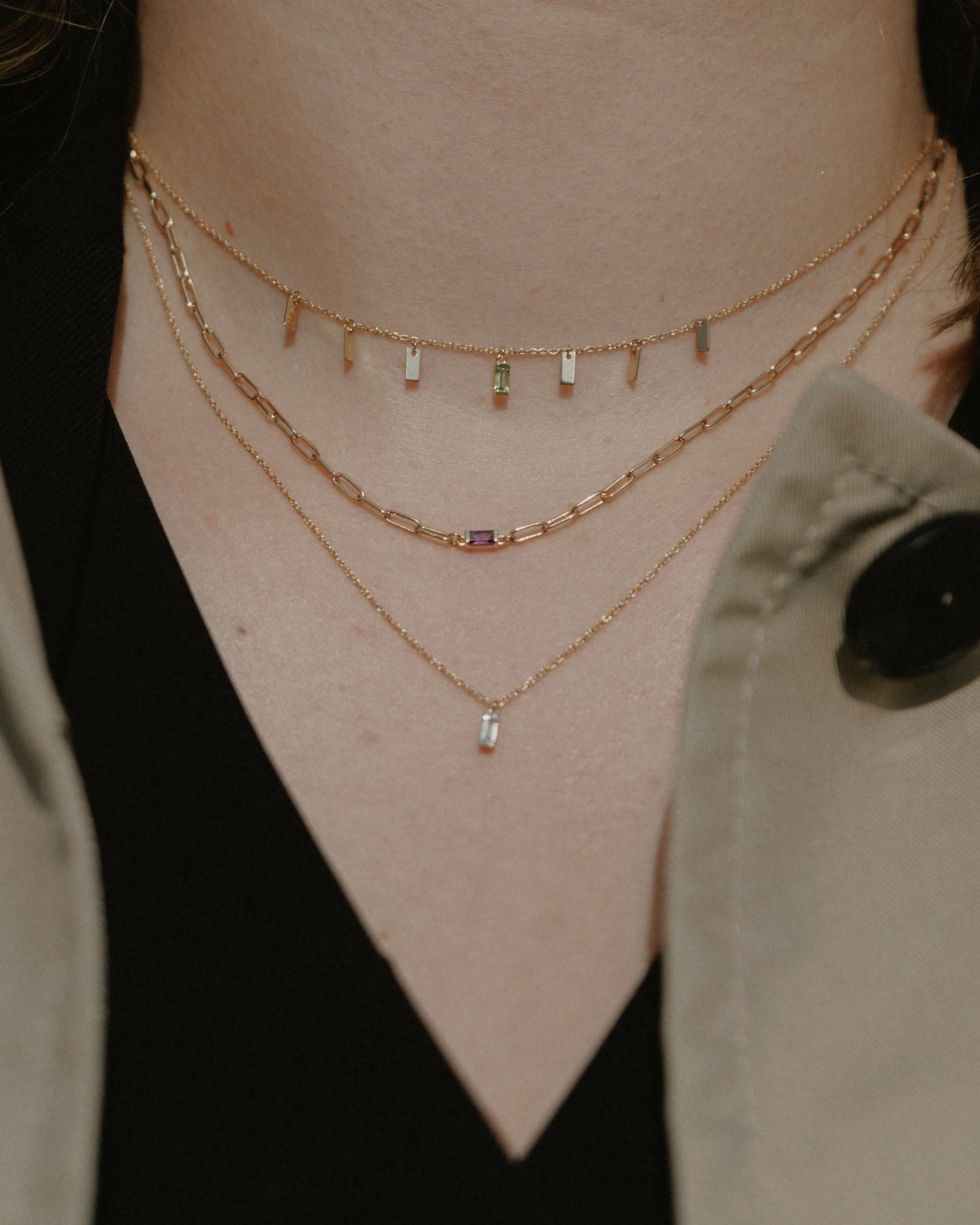 Baguette 14k gold necklace with ruby gemstone