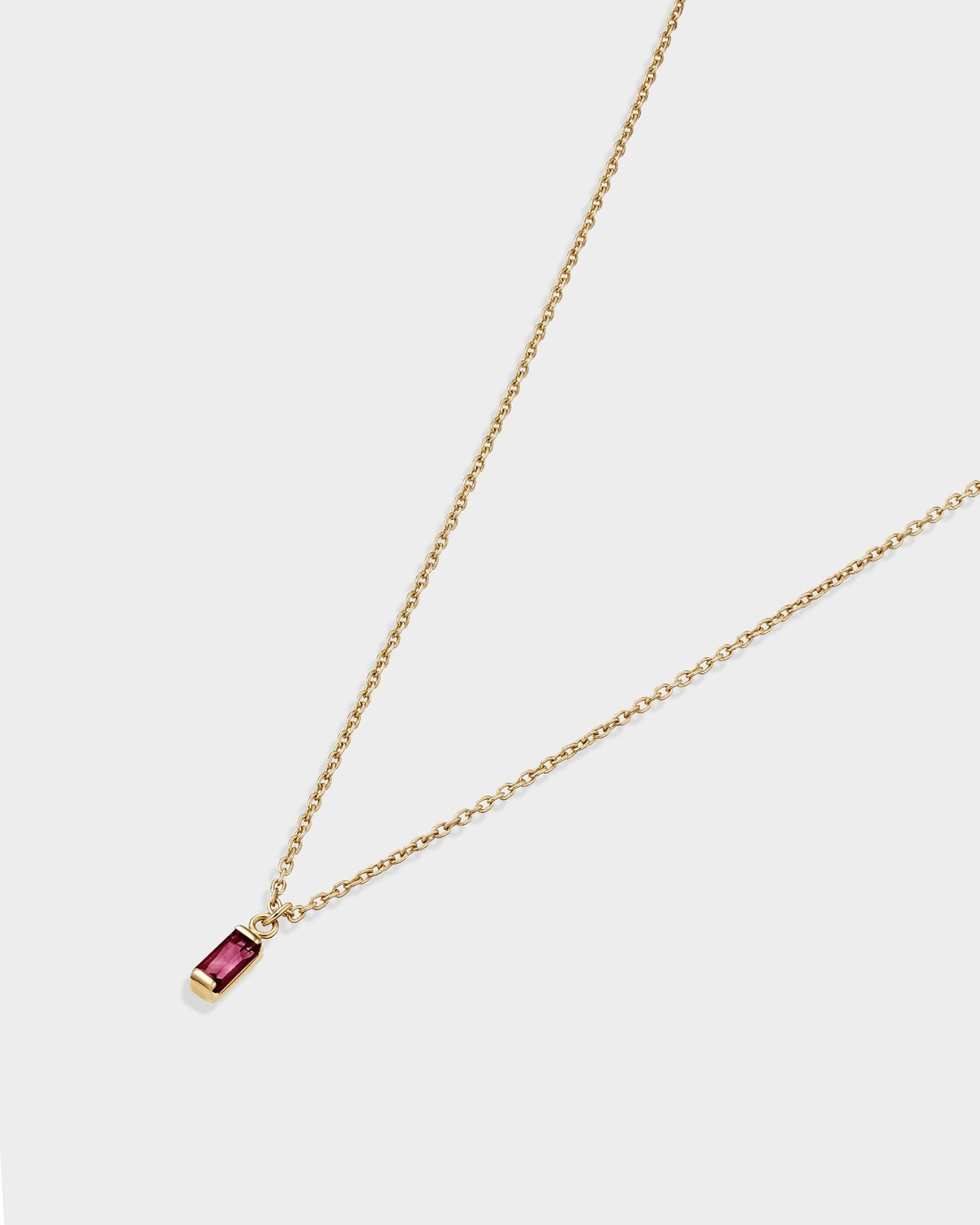 Baguette 14k gold necklace with ruby gemstone