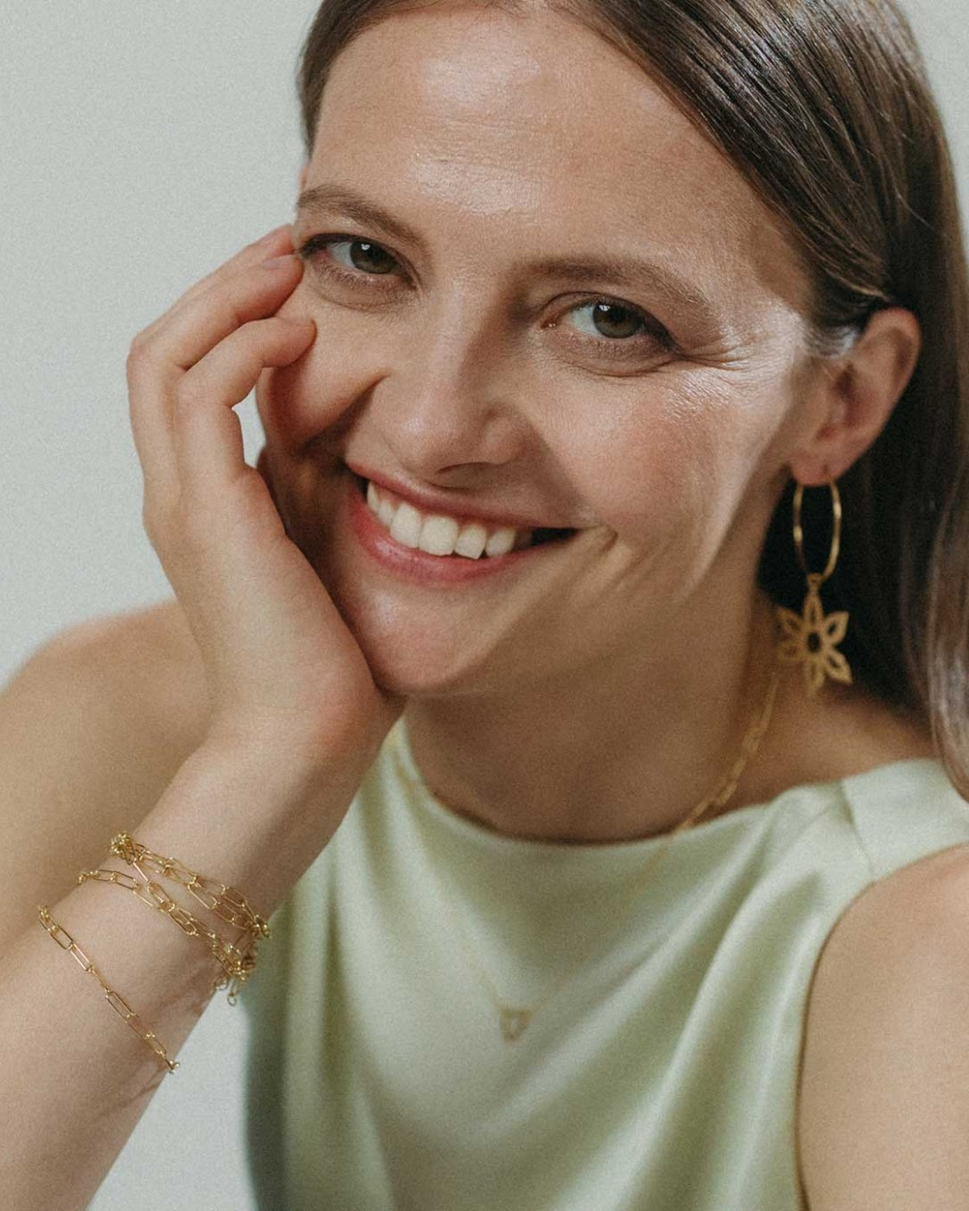 Large yellow gold flower hoop earrings