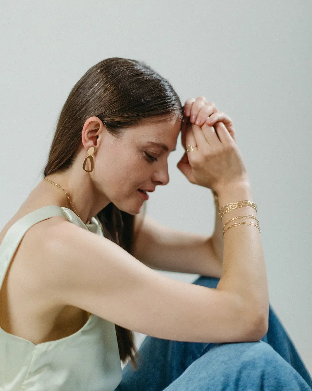 Long yellow gold Rough earrings