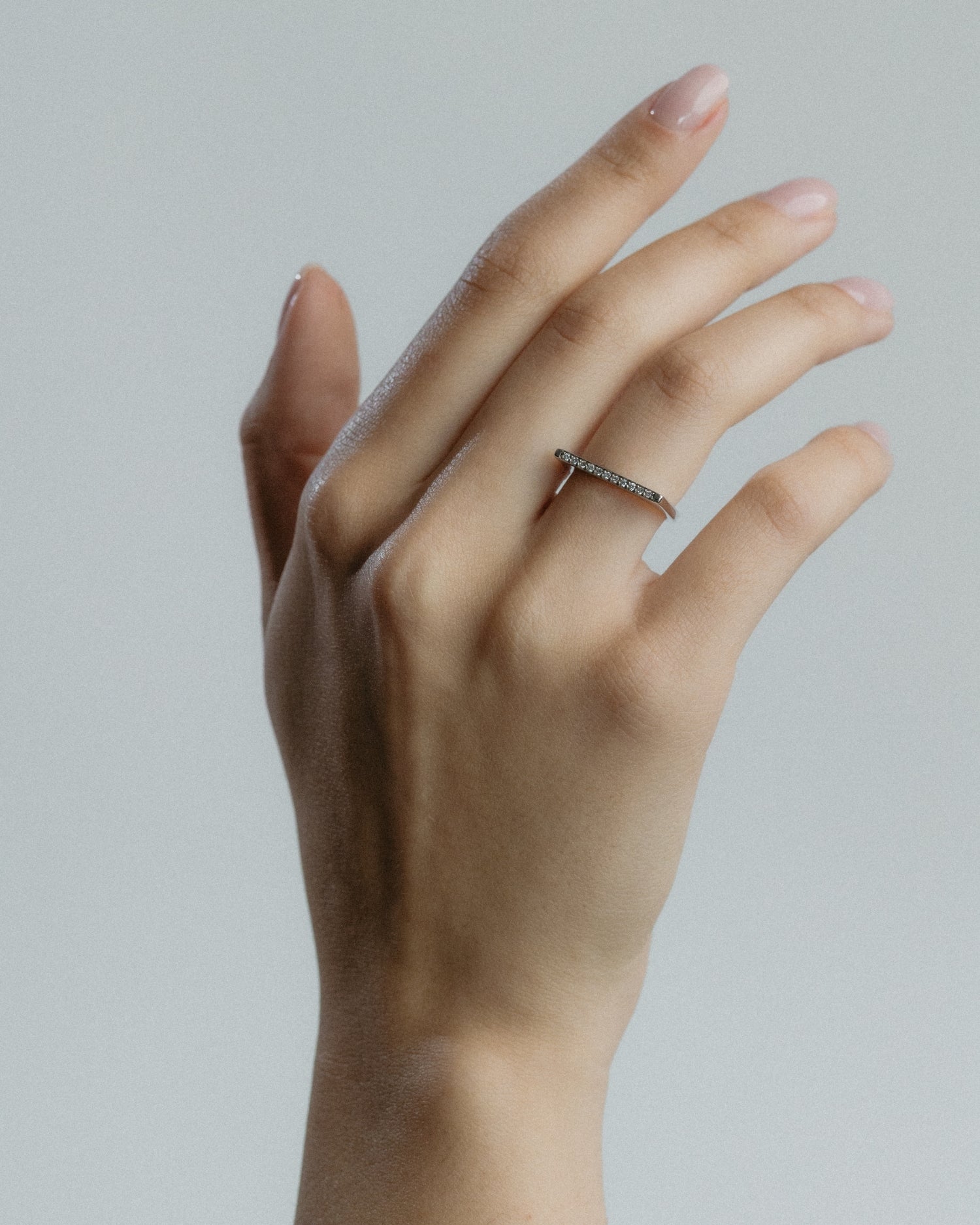 White gold structural Time ring with diamonds