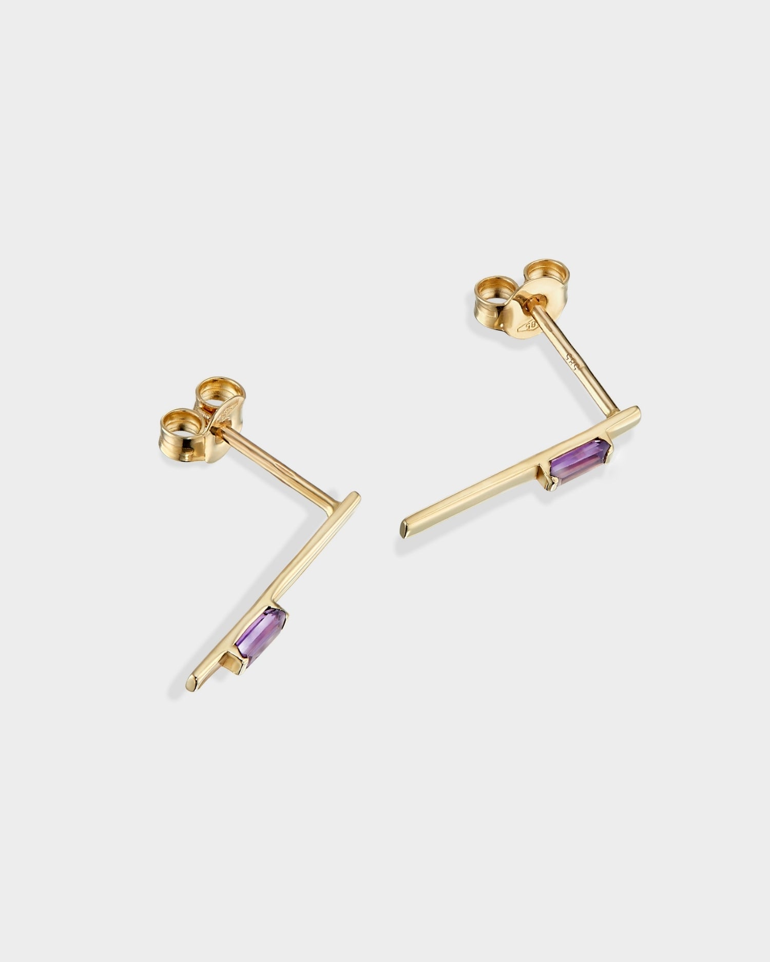 Cercei Baguette linear din aur galben cu ametist