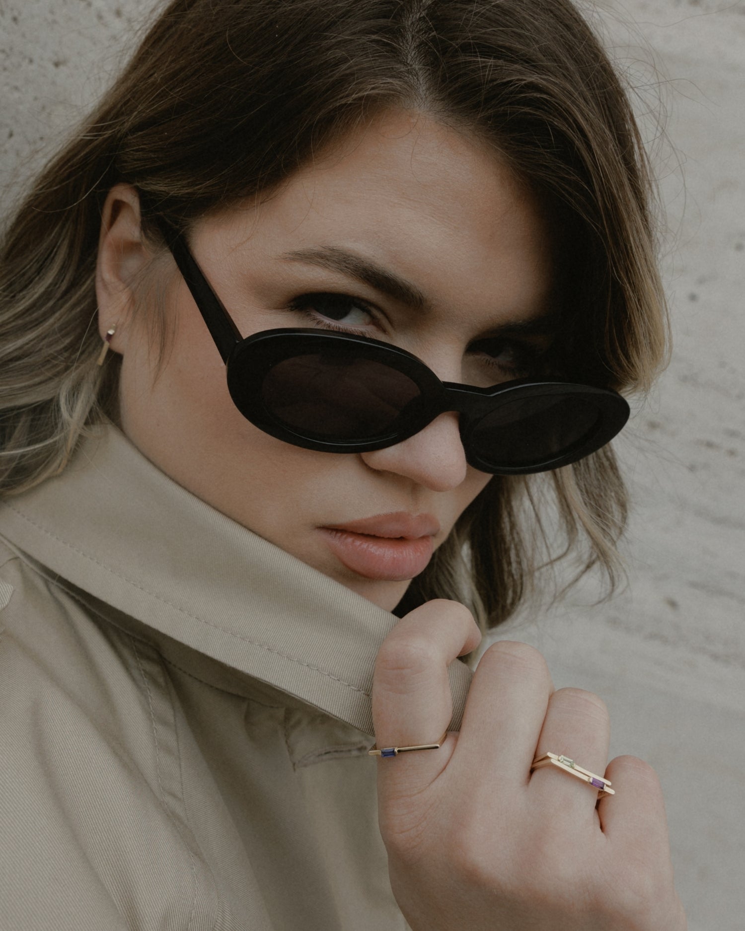 Baguette 14k gold linear earrings with ruby gemstones