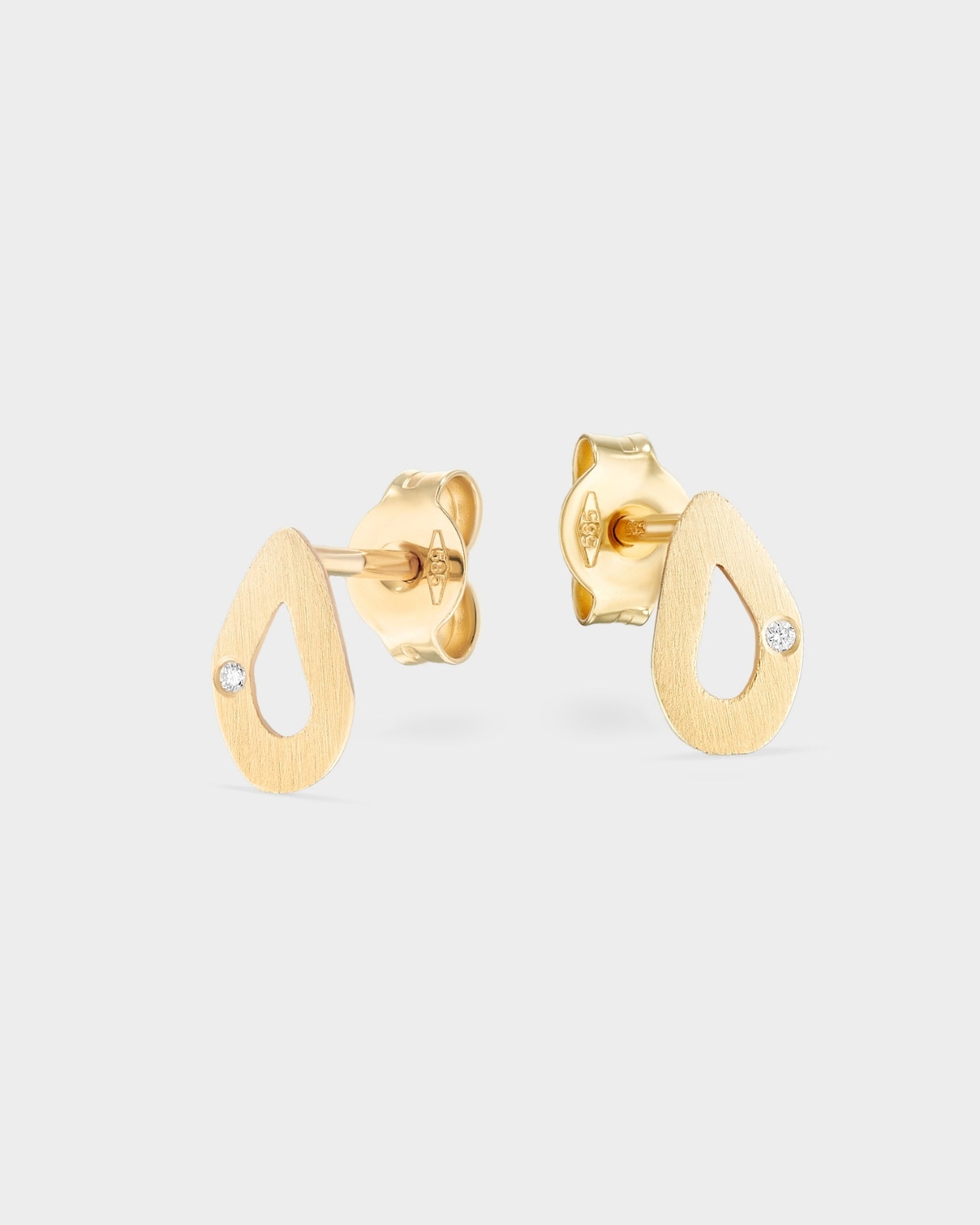 14k gold mini seashell studs with natural diamonds