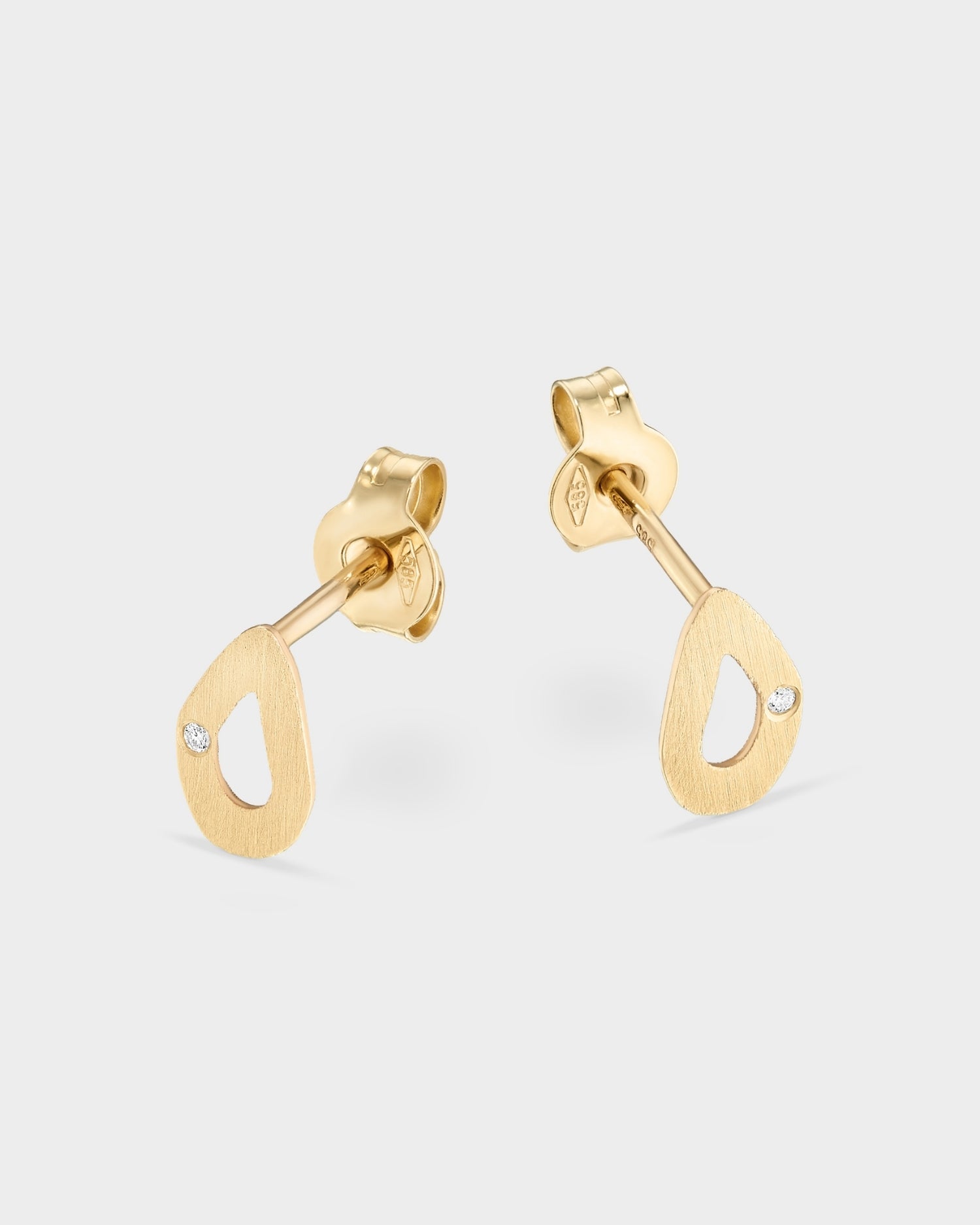 14k gold mini seashell studs with natural diamonds