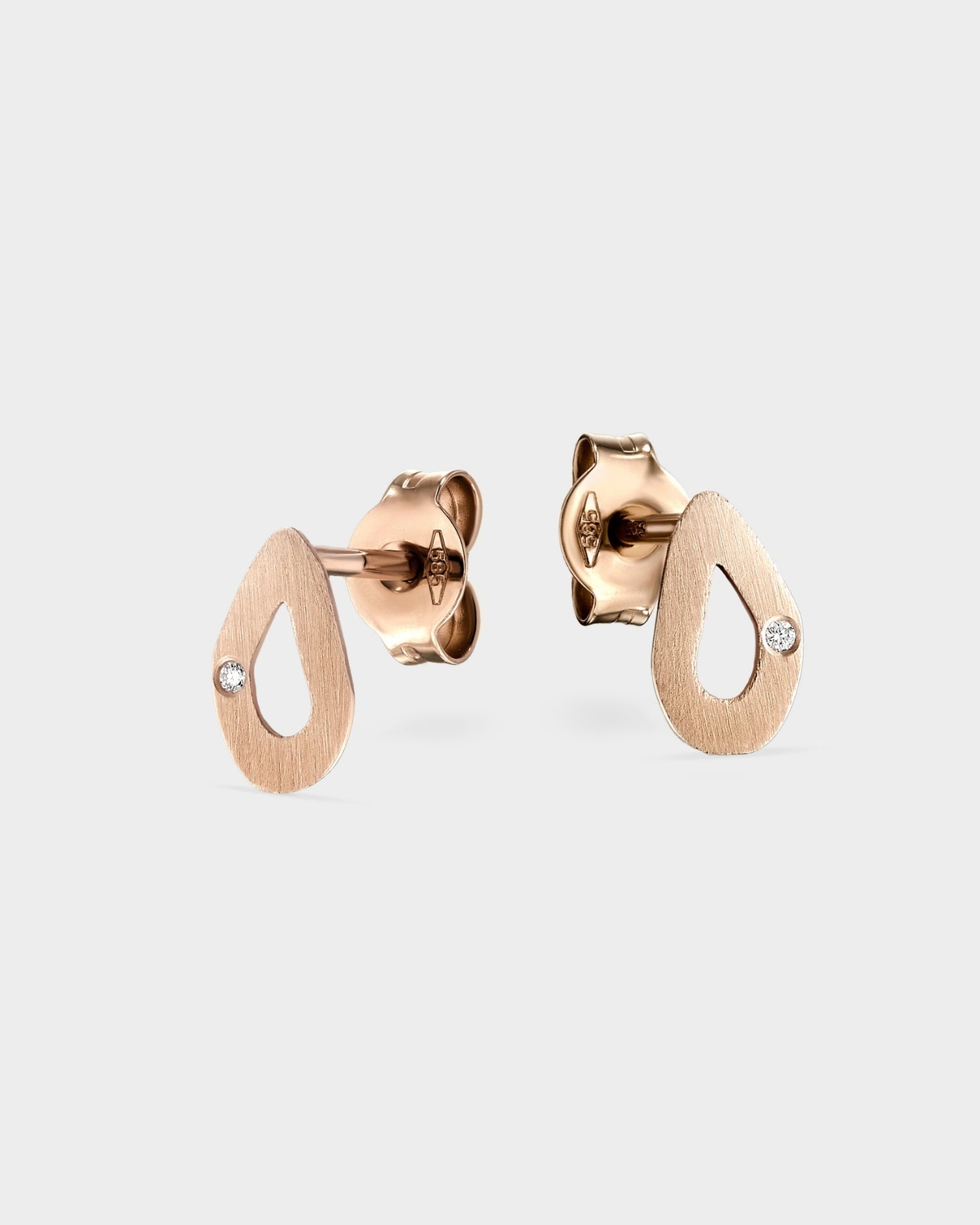 14k rose gold mini seashell studs with natural diamonds