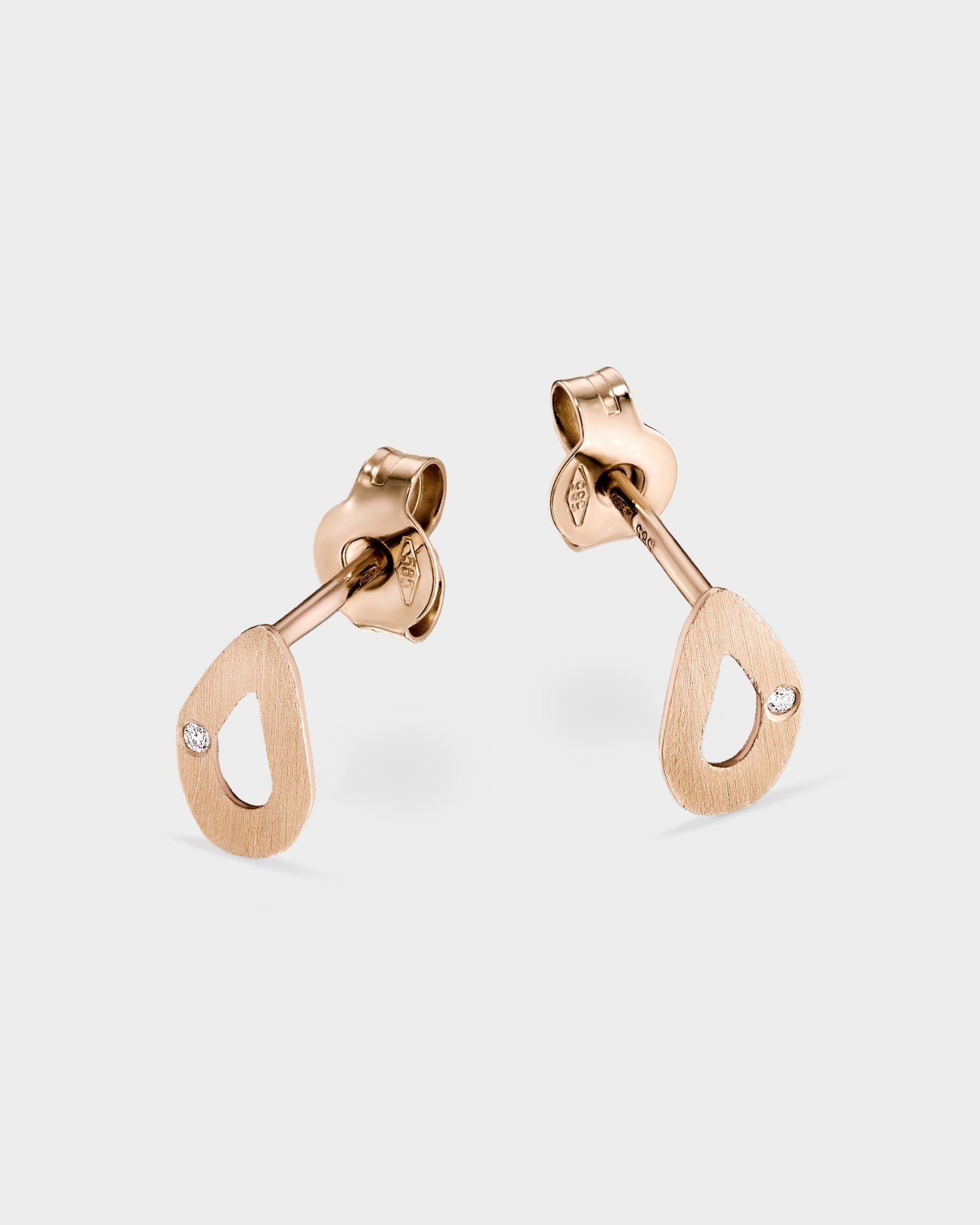 14k rose gold mini seashell studs with natural diamonds