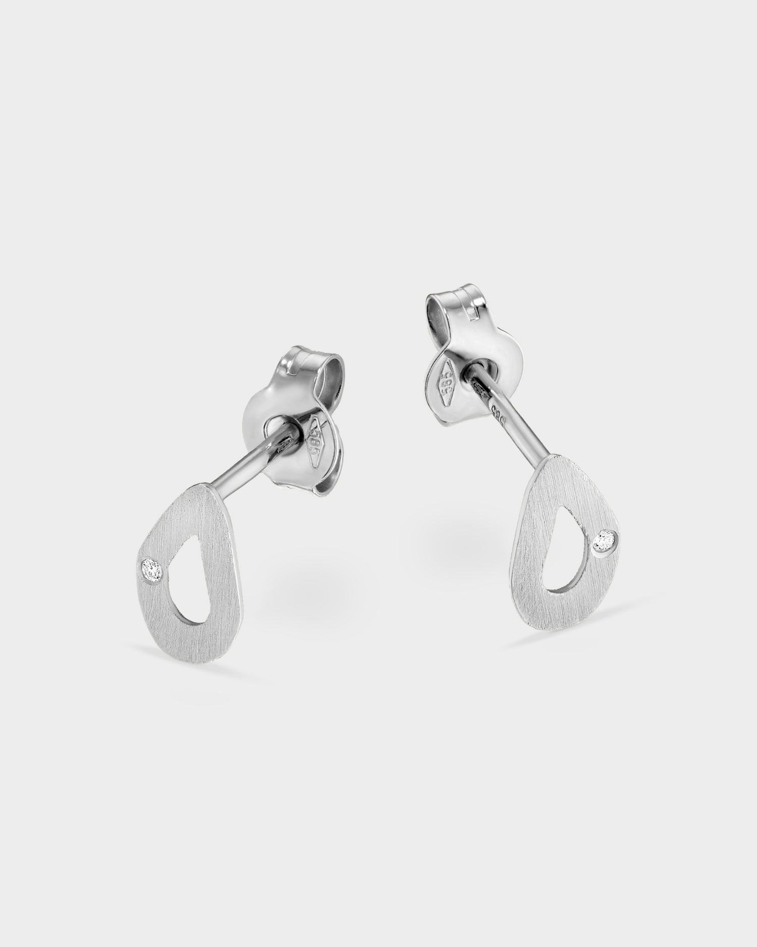 14k white gold mini seashell studs with natural diamonds