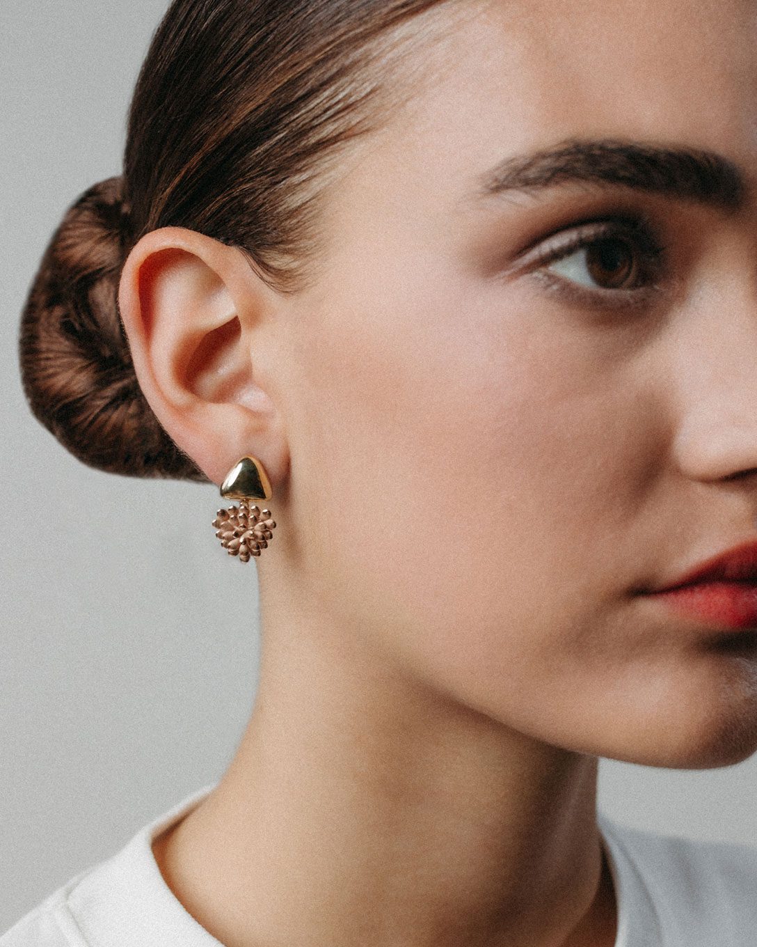 Yellow and rose gold flower earrings