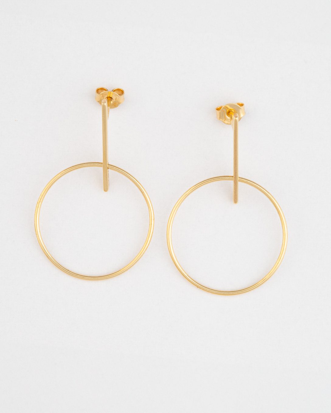Yellow gold circle and line XL earrings