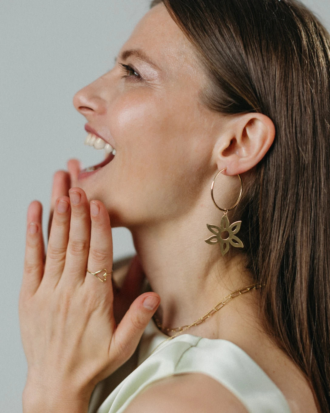 Large yellow gold flower hoop earrings