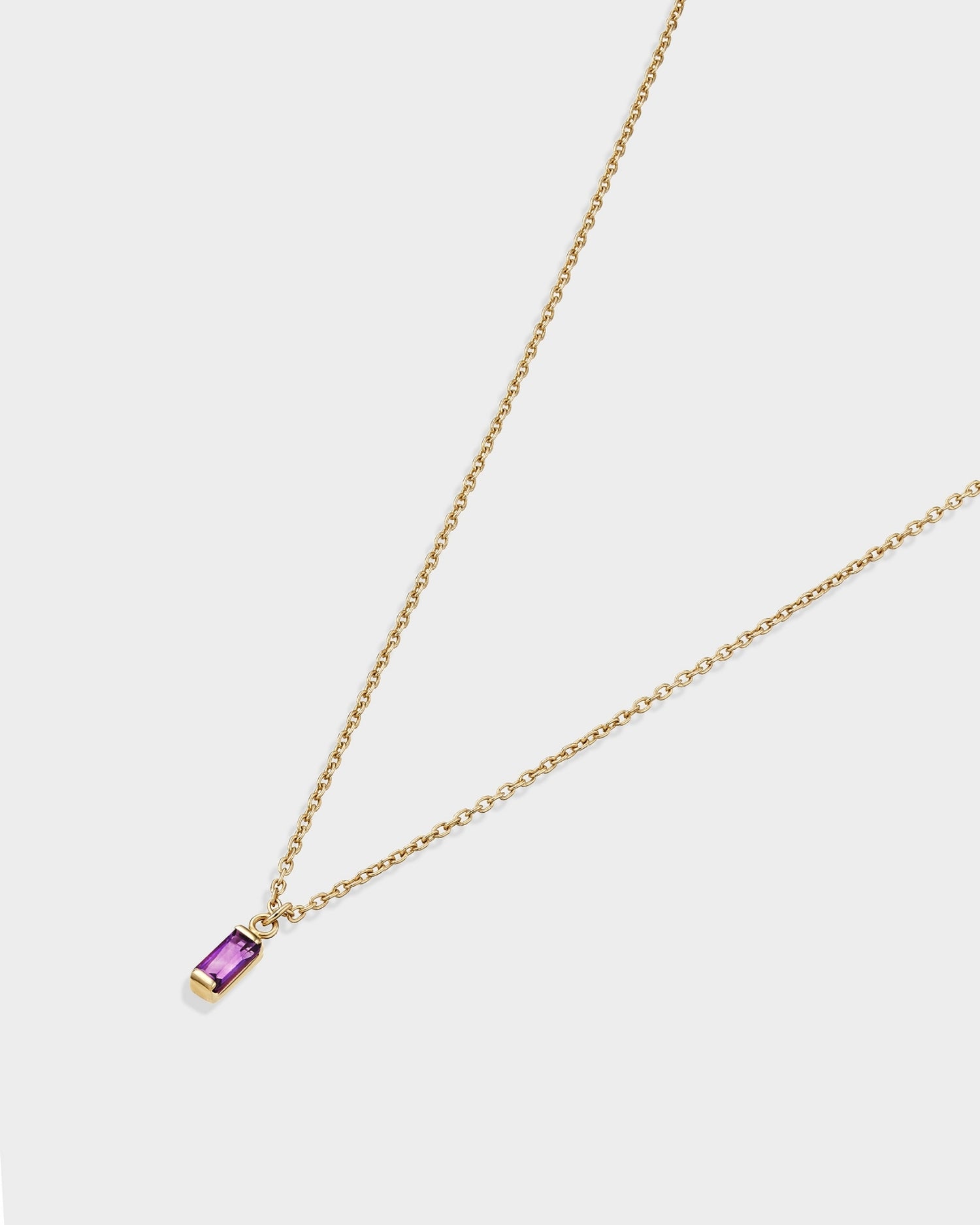 Baguette 14k gold necklace with amethyst gemstone