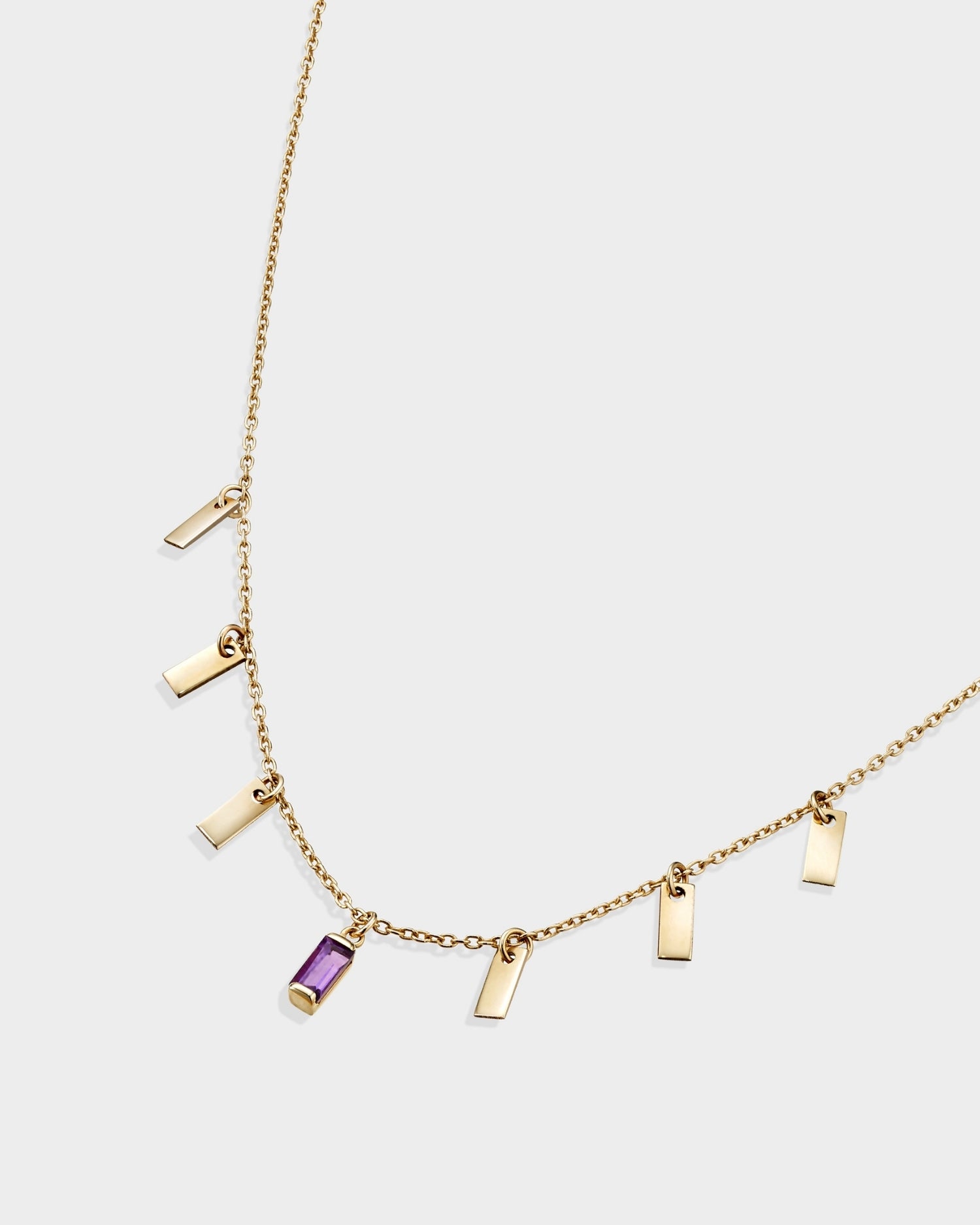 Baguette 14k gold string necklace with amethyst gemstone