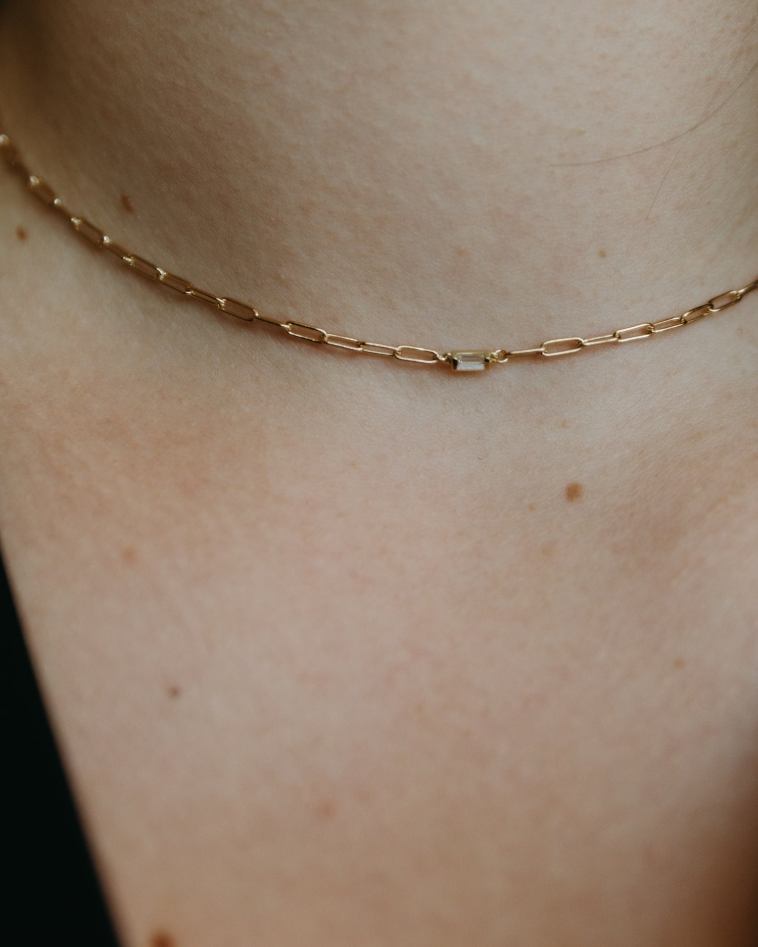 Lanț Baguette paperclip din aur galben cu diamant natural