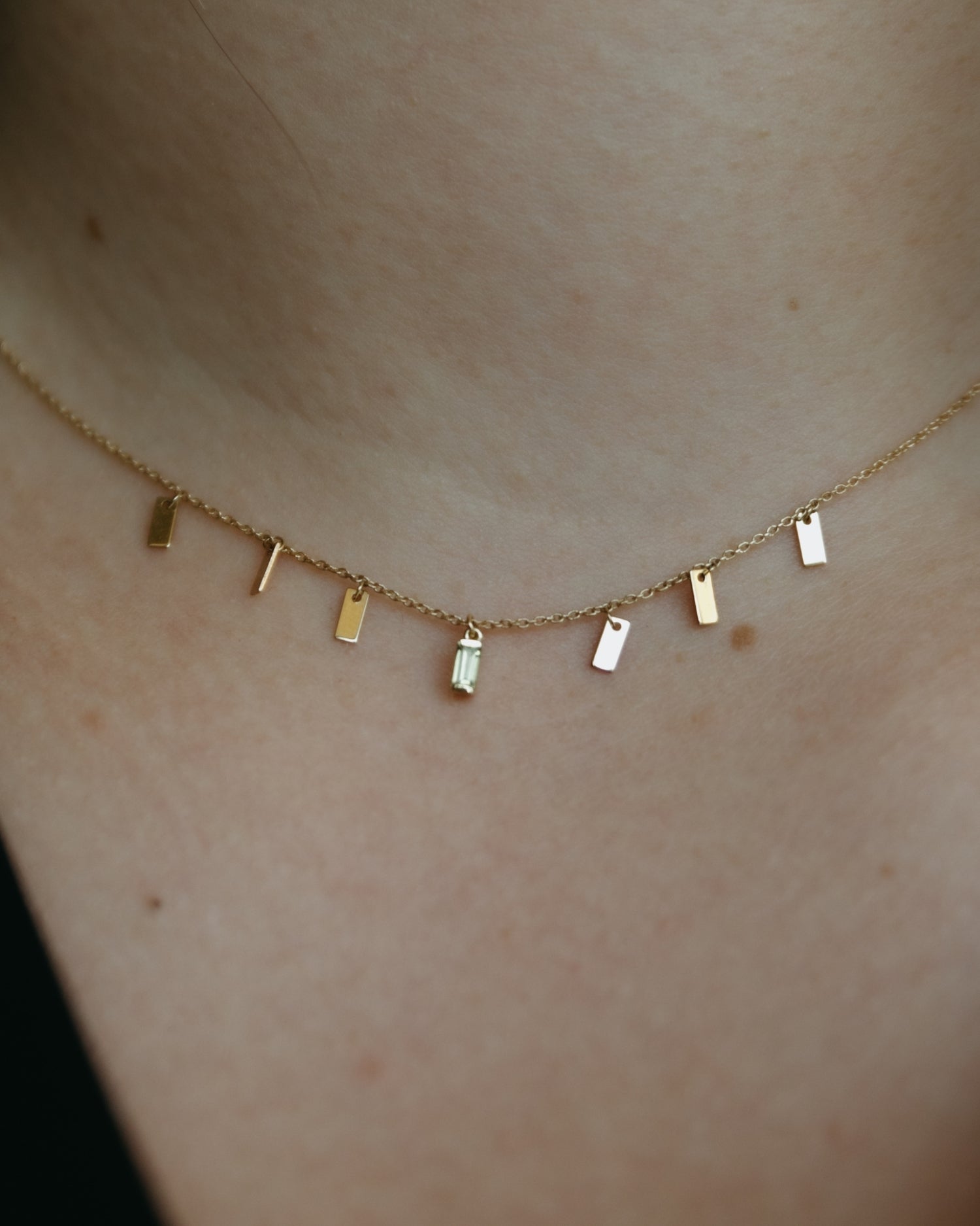 Lanț Baguette salbă din aur galben cu diamant natural