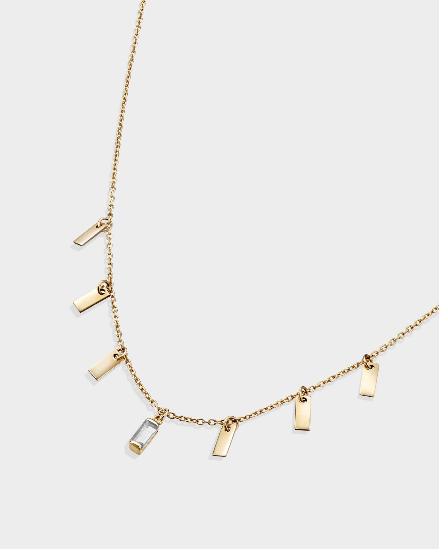 Baguette 14k gold string necklace with natural diamond