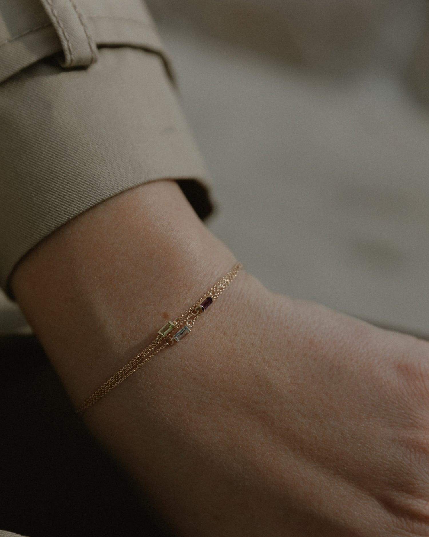 Brățară Baguette din aur galben cu peridot