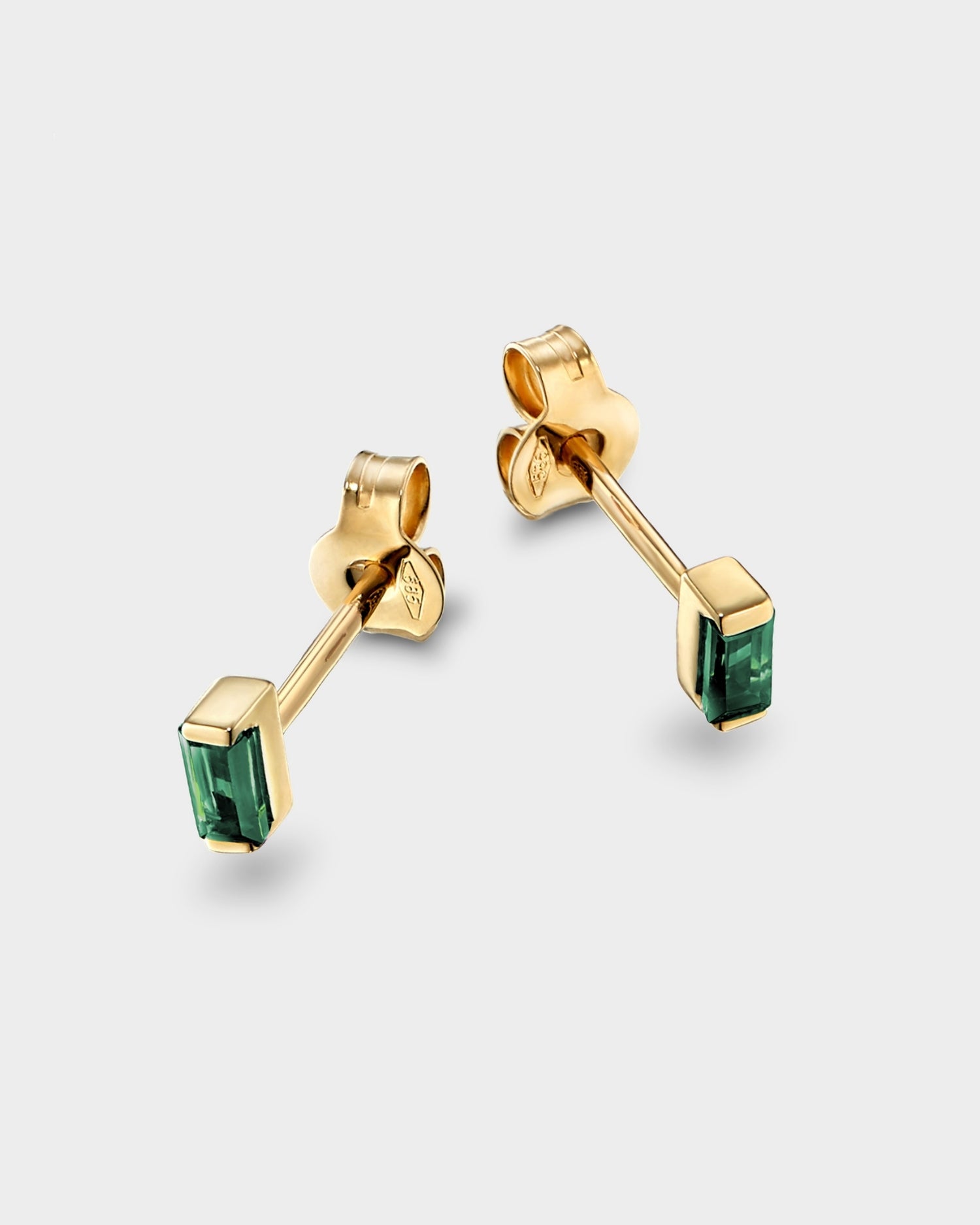 Cercei Baguette studs din aur galben cu smarald