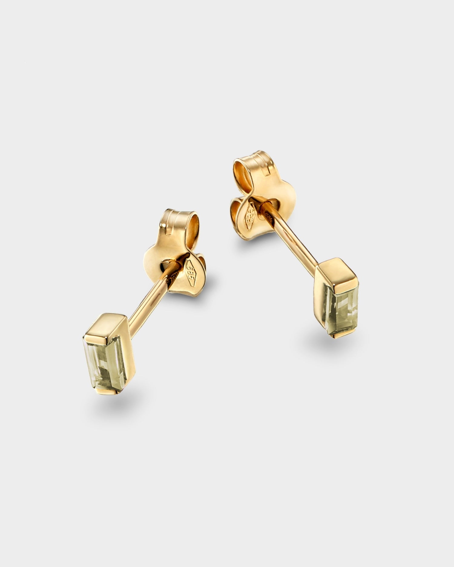 Cercei Baguette studs din aur galben cu peridot