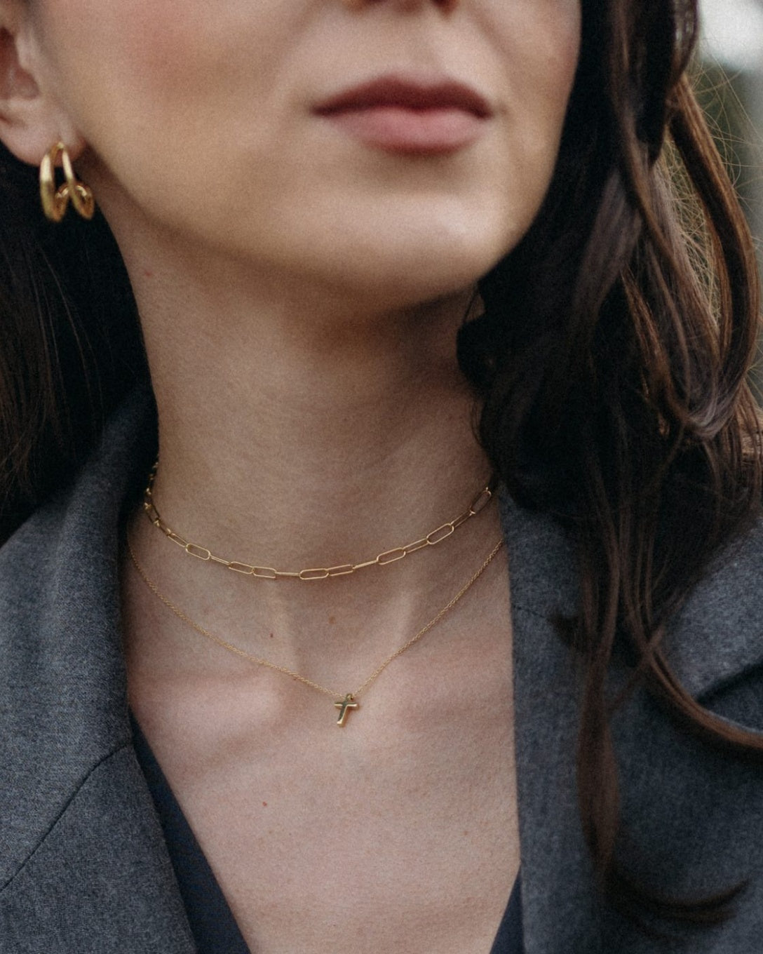 Lanț cu cruce din aur galben