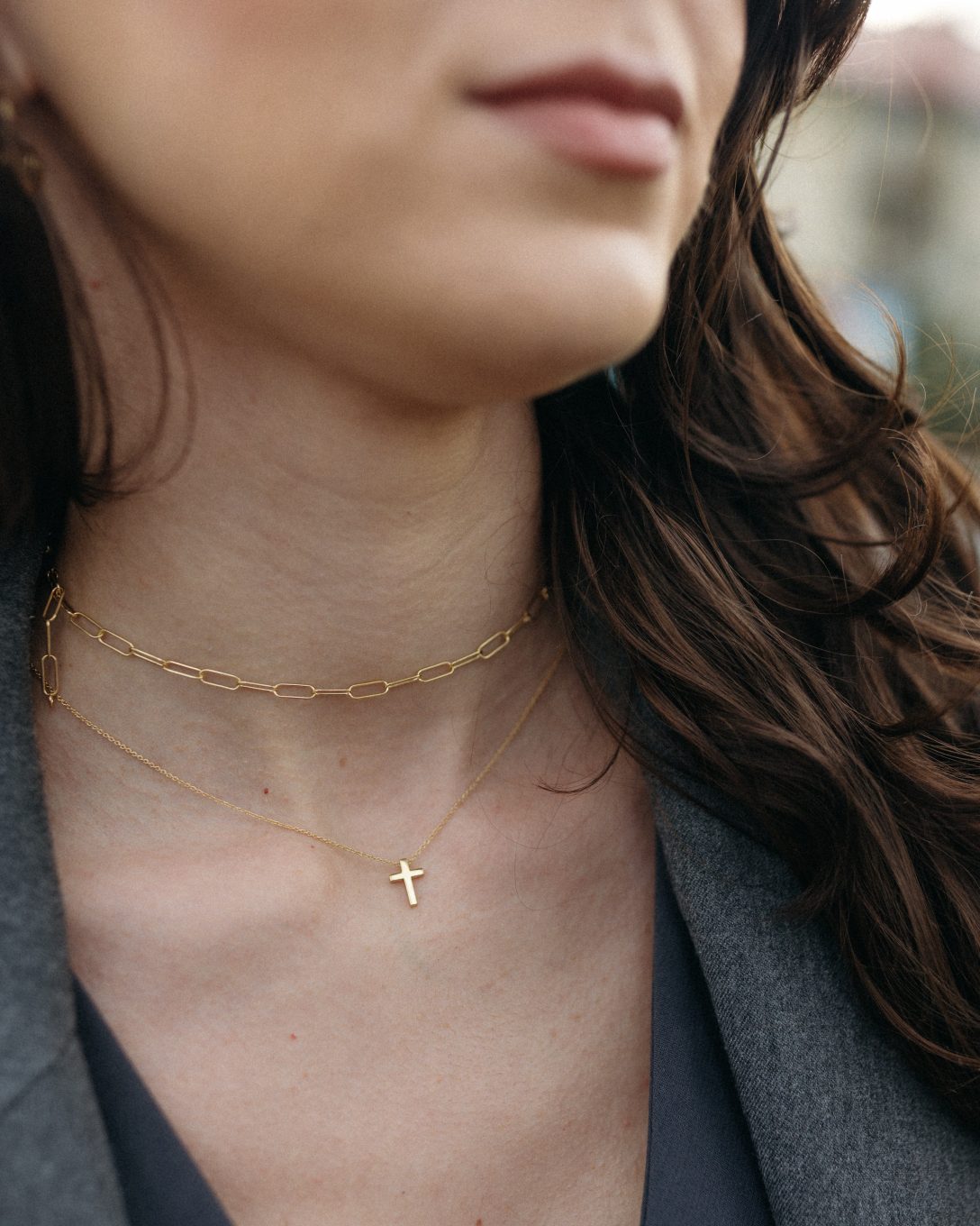 Lanț cu cruce din aur galben