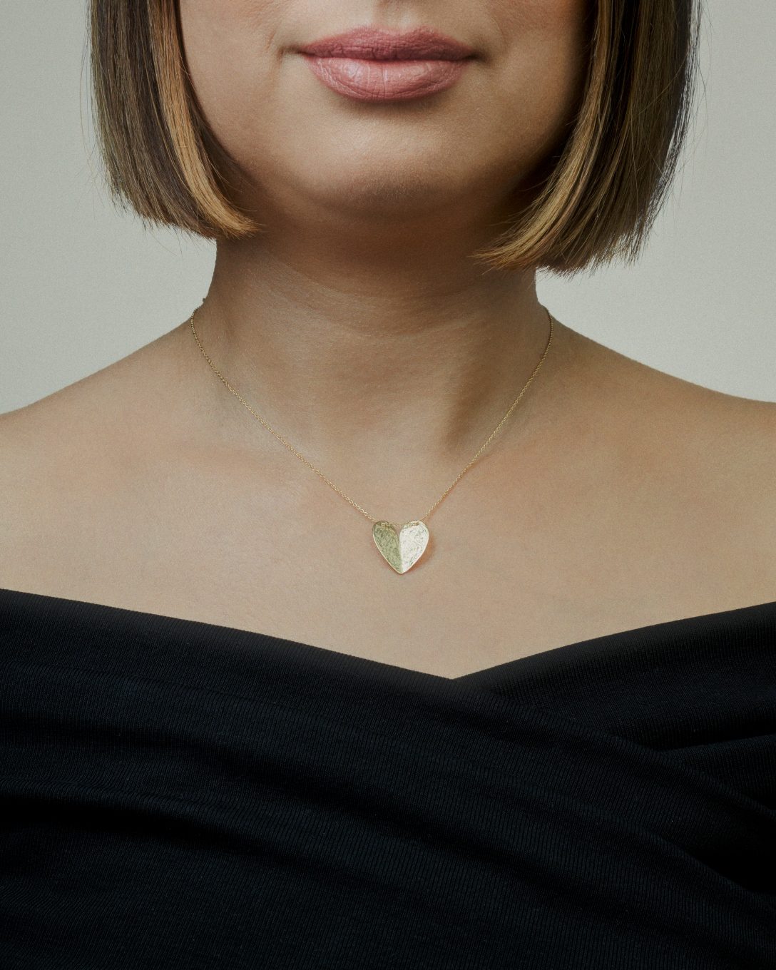 Lanț inimă plină din aur galben