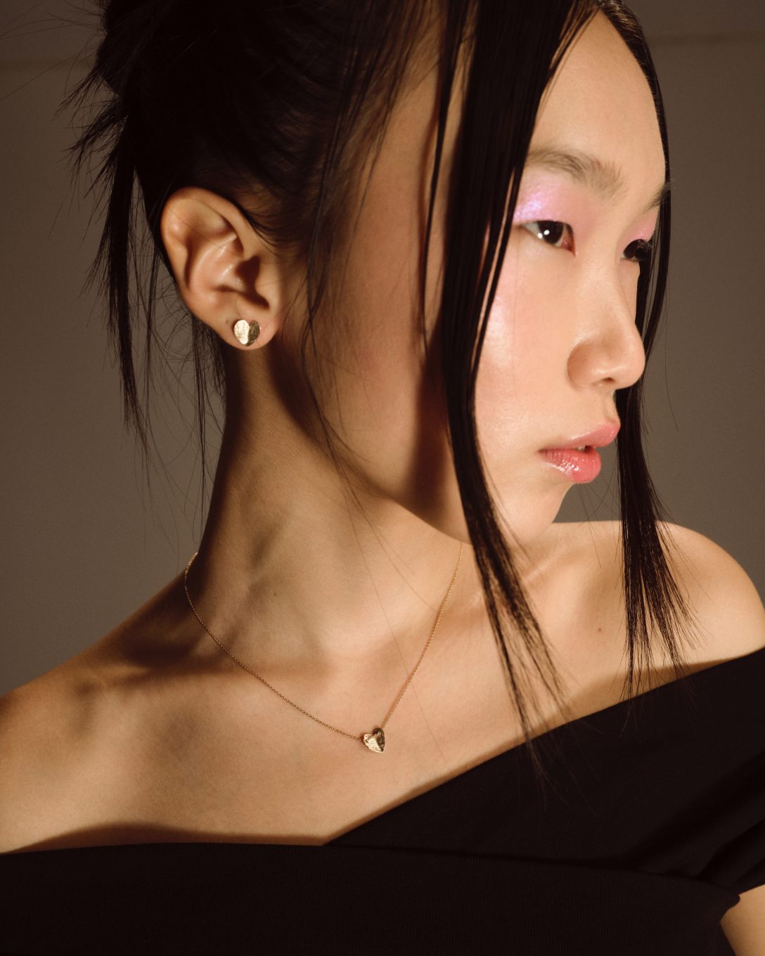 Lanț inimă mică plină din aur galben