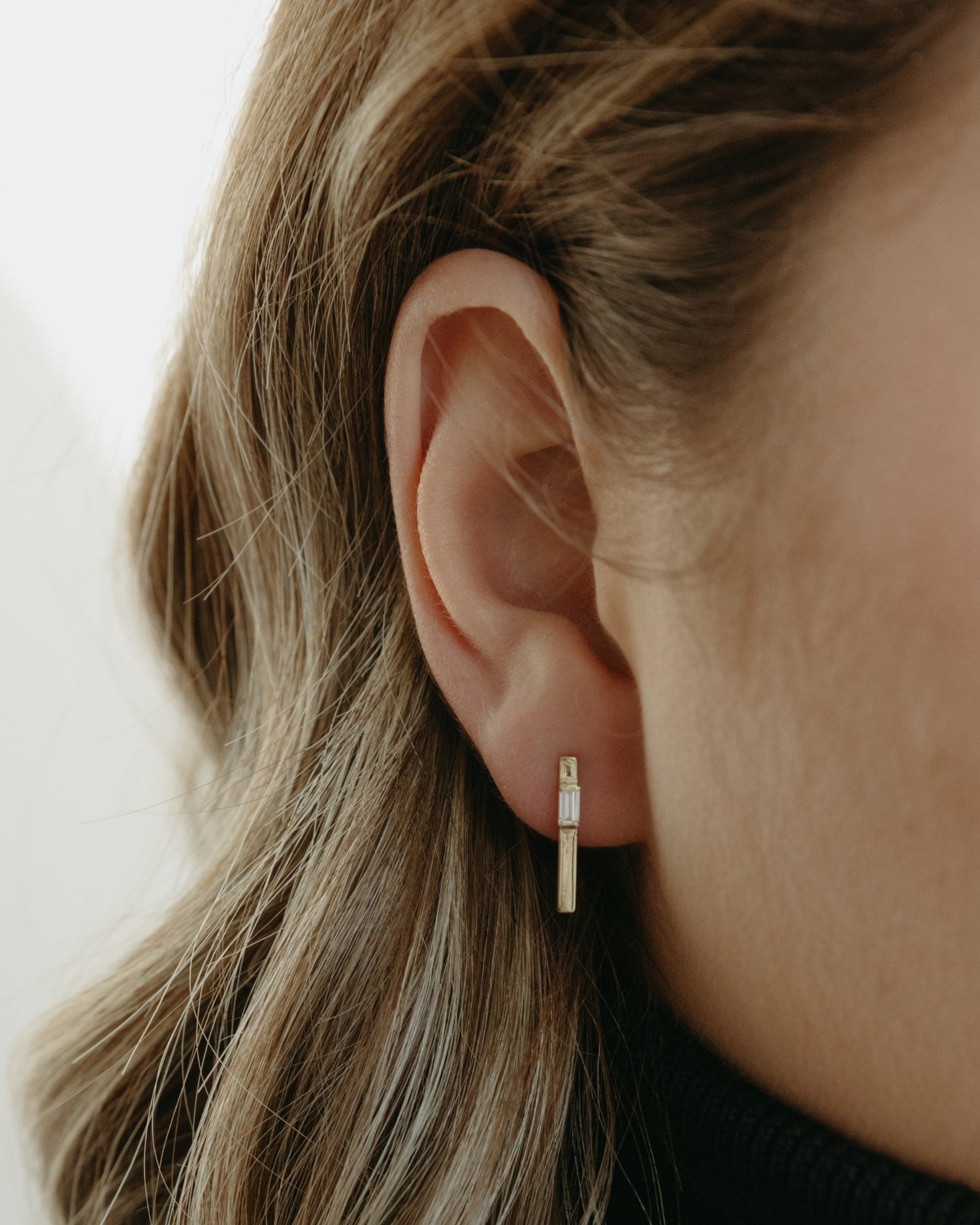 Baguette 14k gold linear earrings with natural diamonds