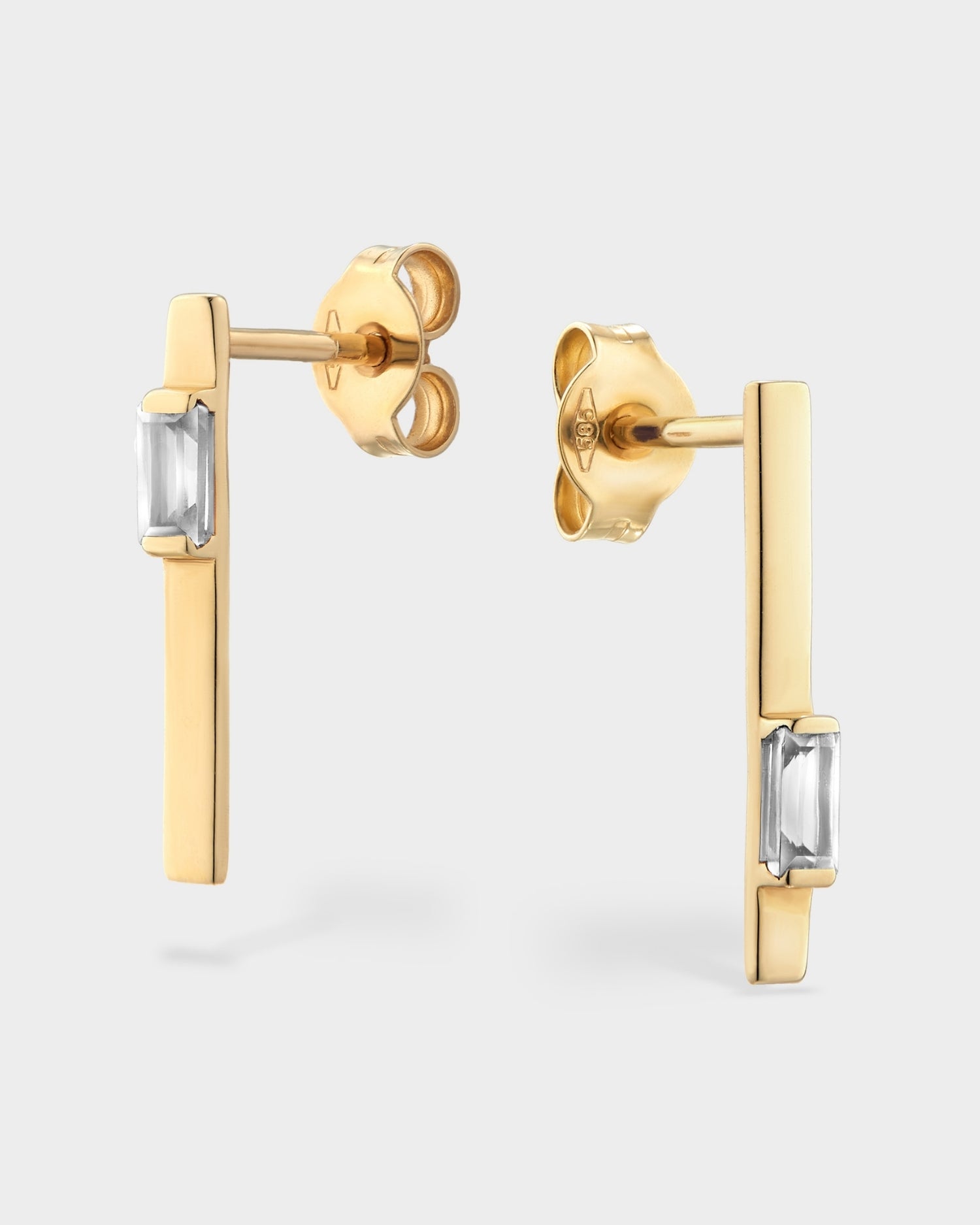 Baguette 14k gold linear earrings with natural diamonds