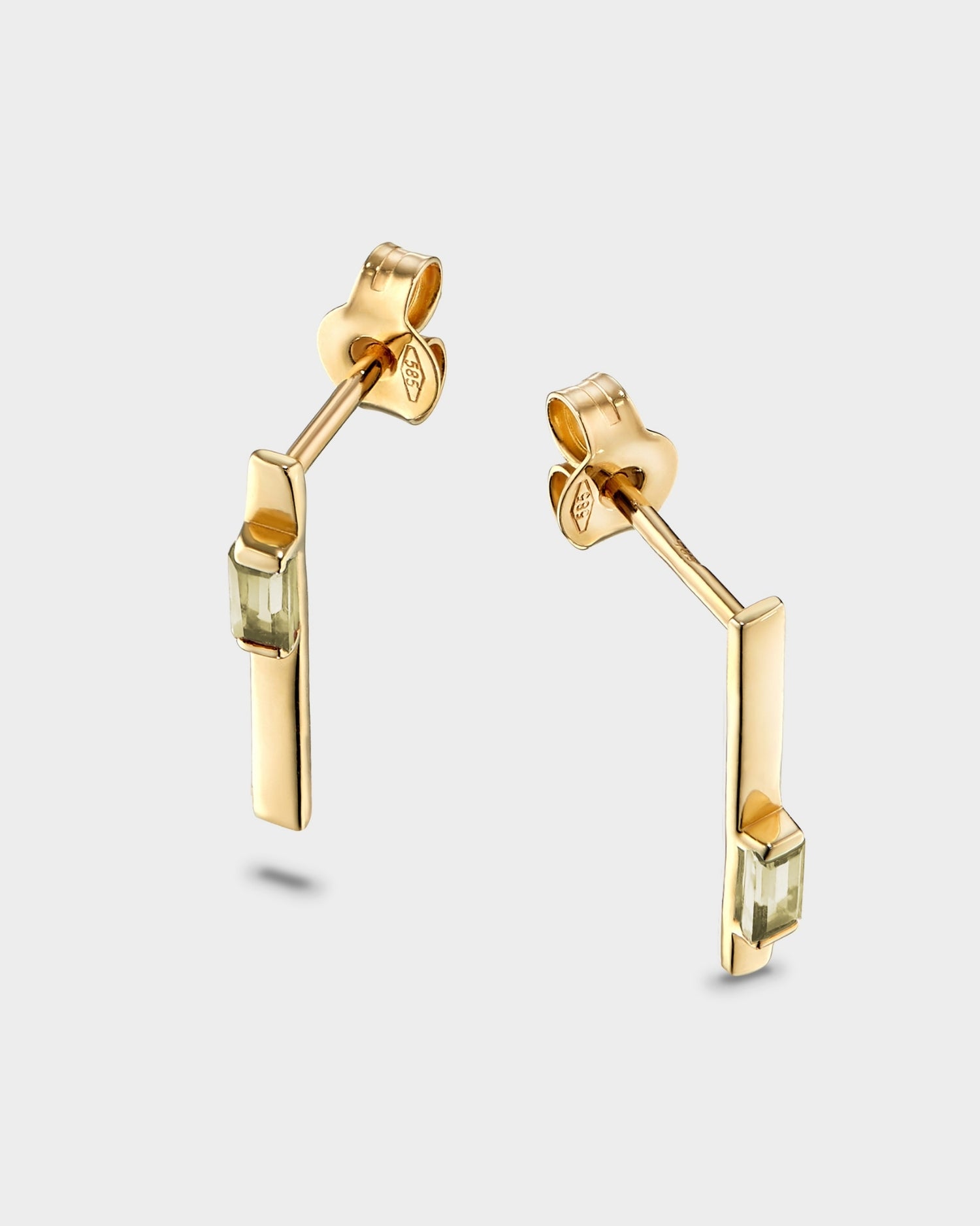 Cercei Baguette linear din aur galben cu peridot